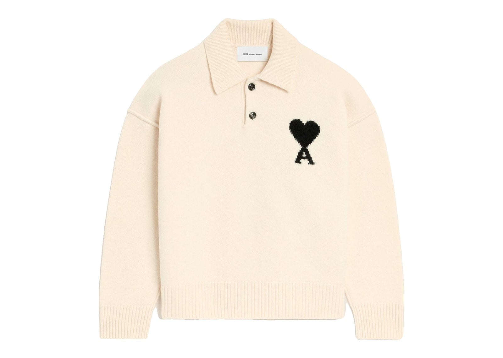 Ami Paris Ami De Coeur Wool Polo Off White/Black