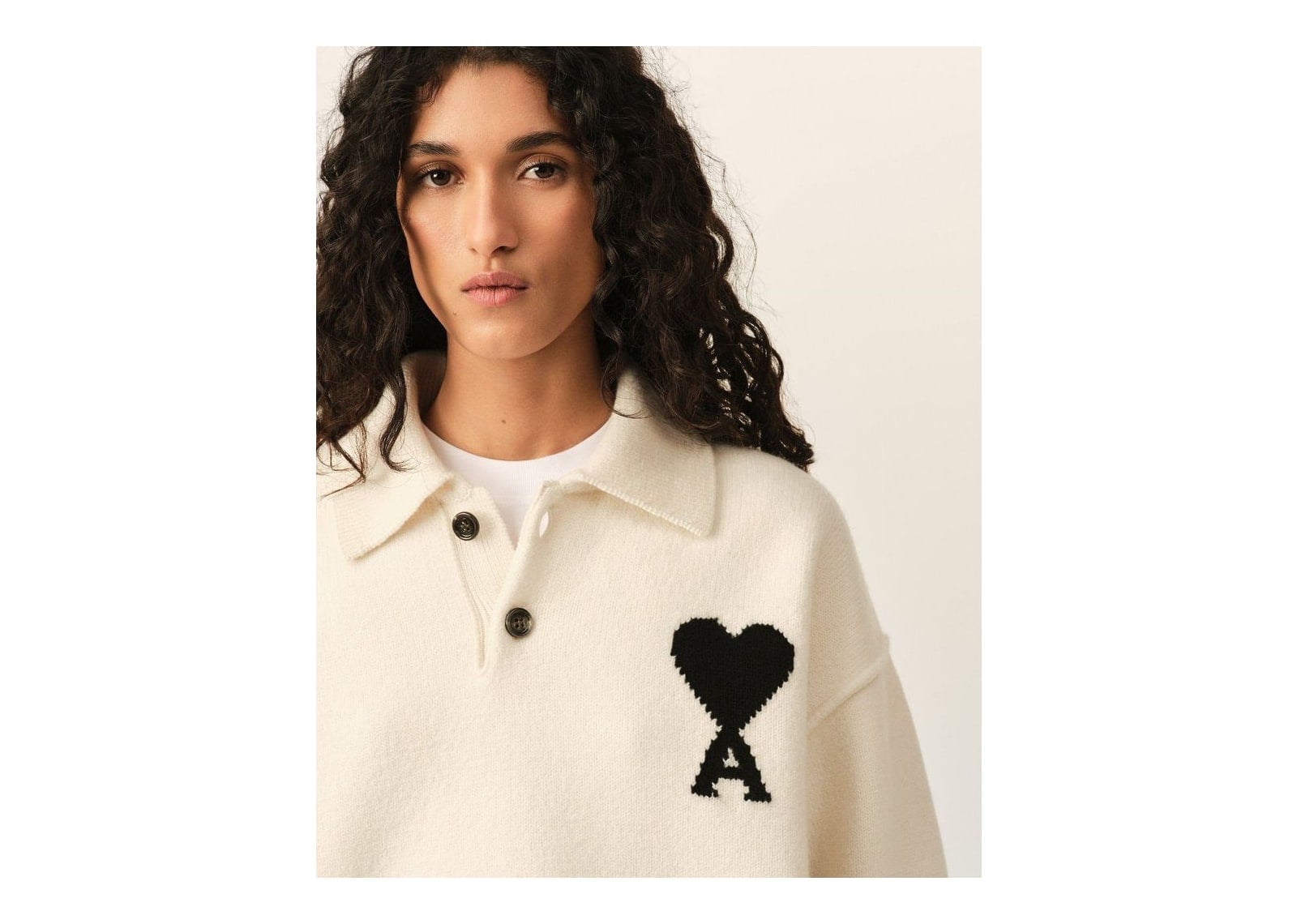 Ami Paris Ami De Coeur Wool Polo Off White/Black - görsel 10