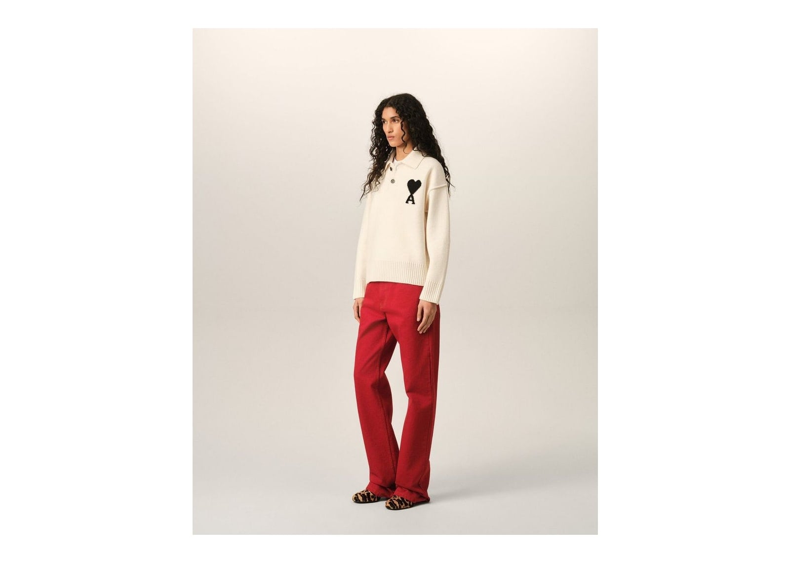 Ami Paris Ami De Coeur Wool Polo Off White/Black - görsel 12