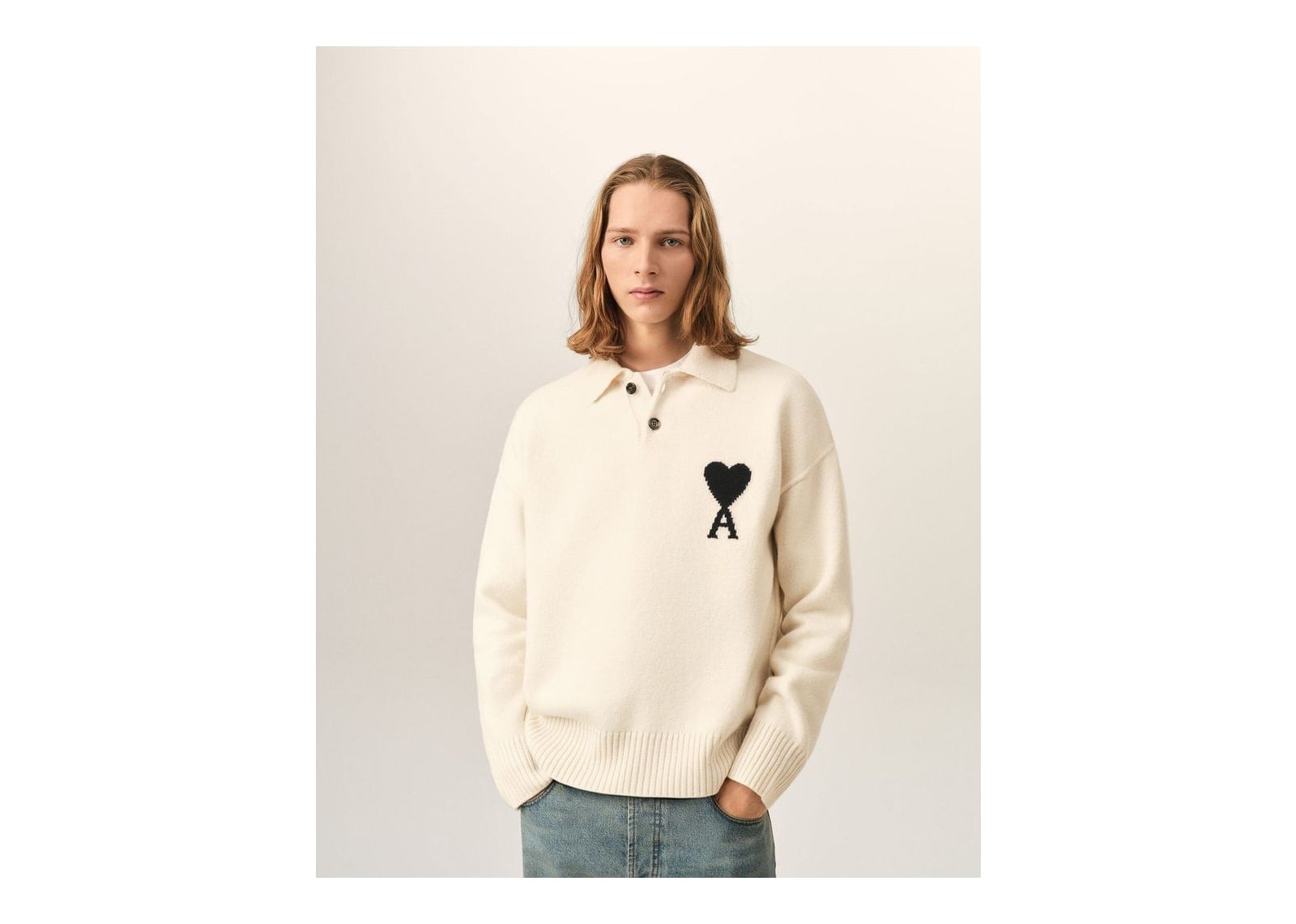 Ami Paris Ami De Coeur Wool Polo Off White/Black - görsel 2