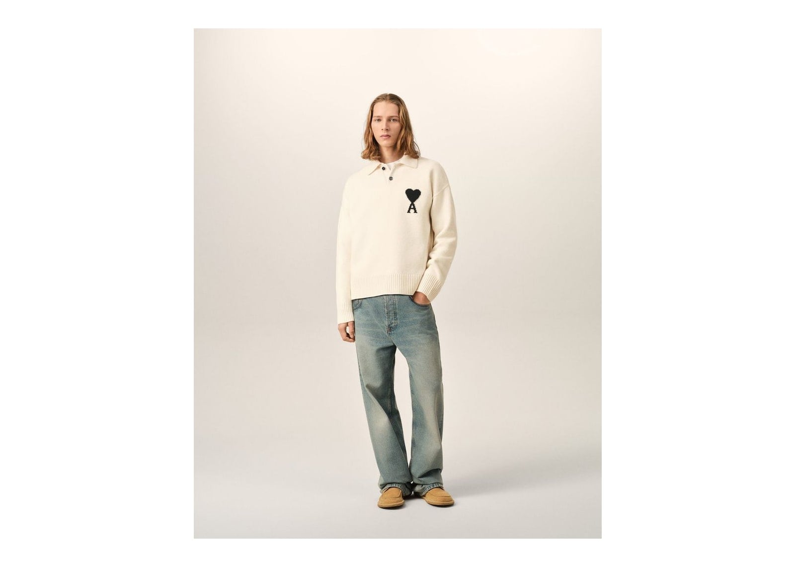 Ami Paris Ami De Coeur Wool Polo Off White/Black - görsel 3