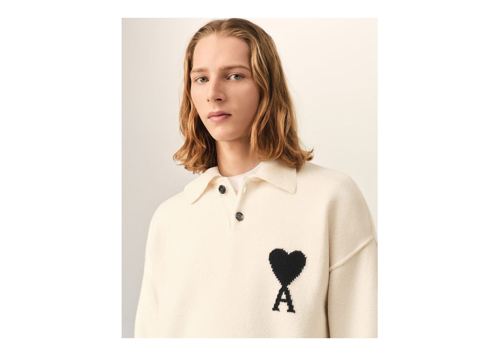 Ami Paris Ami De Coeur Wool Polo Off White/Black - görsel 4