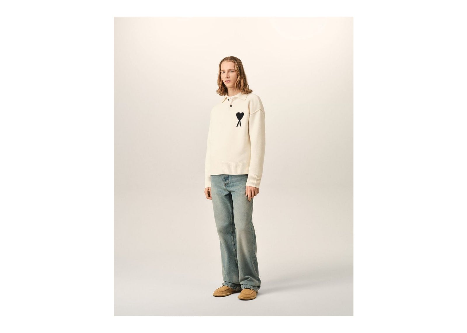 Ami Paris Ami De Coeur Wool Polo Off White/Black - görsel 6