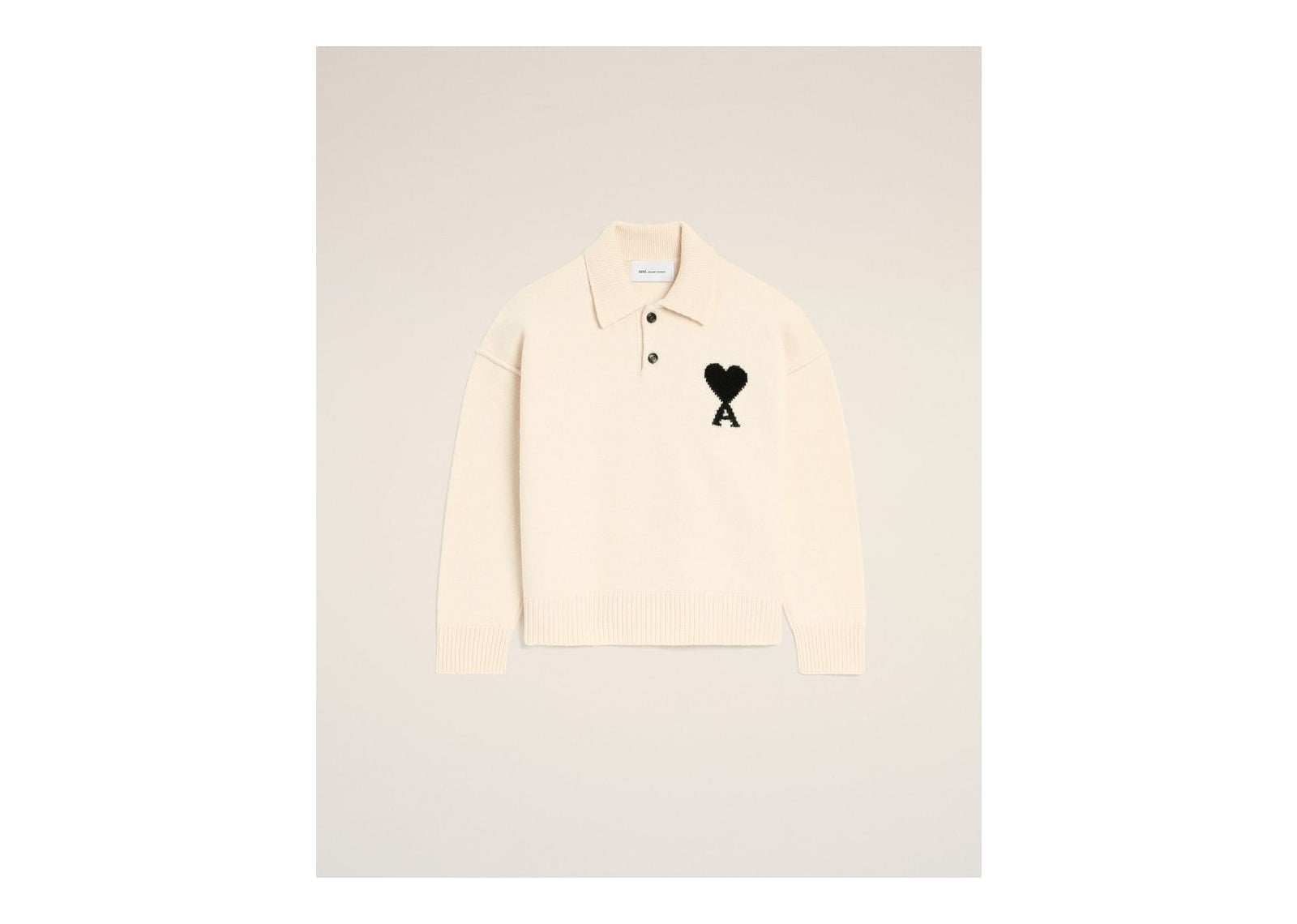 Ami Paris Ami De Coeur Wool Polo Off White/Black - görsel 7