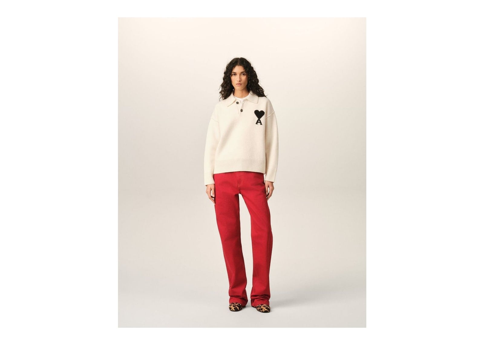 Ami Paris Ami De Coeur Wool Polo Off White/Black - görsel 9
