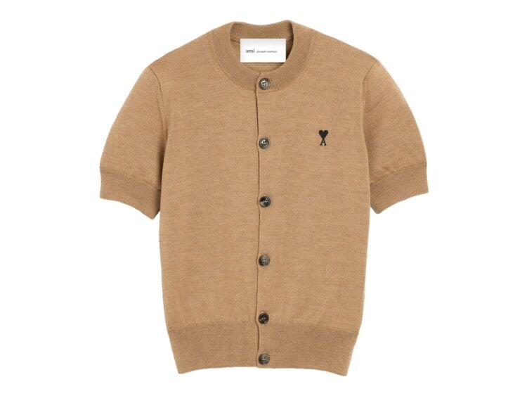 Ami Paris Ami De Coeur Wool Short-Sleeve Cardigan Camel Chine/Black (W)
