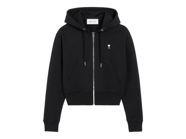 Ami Paris Ami De Coeur Zipped Cotton Hoodie Black/White Cream (W)