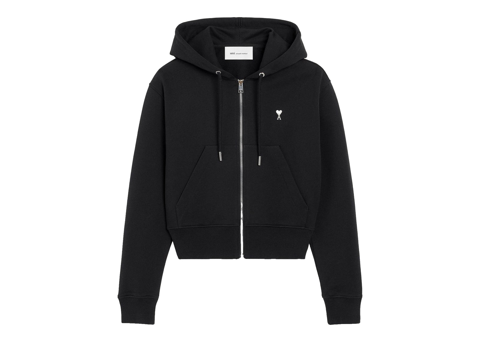 Ami Paris Ami De Coeur Zipped Cotton Hoodie Black/White Cream (W)