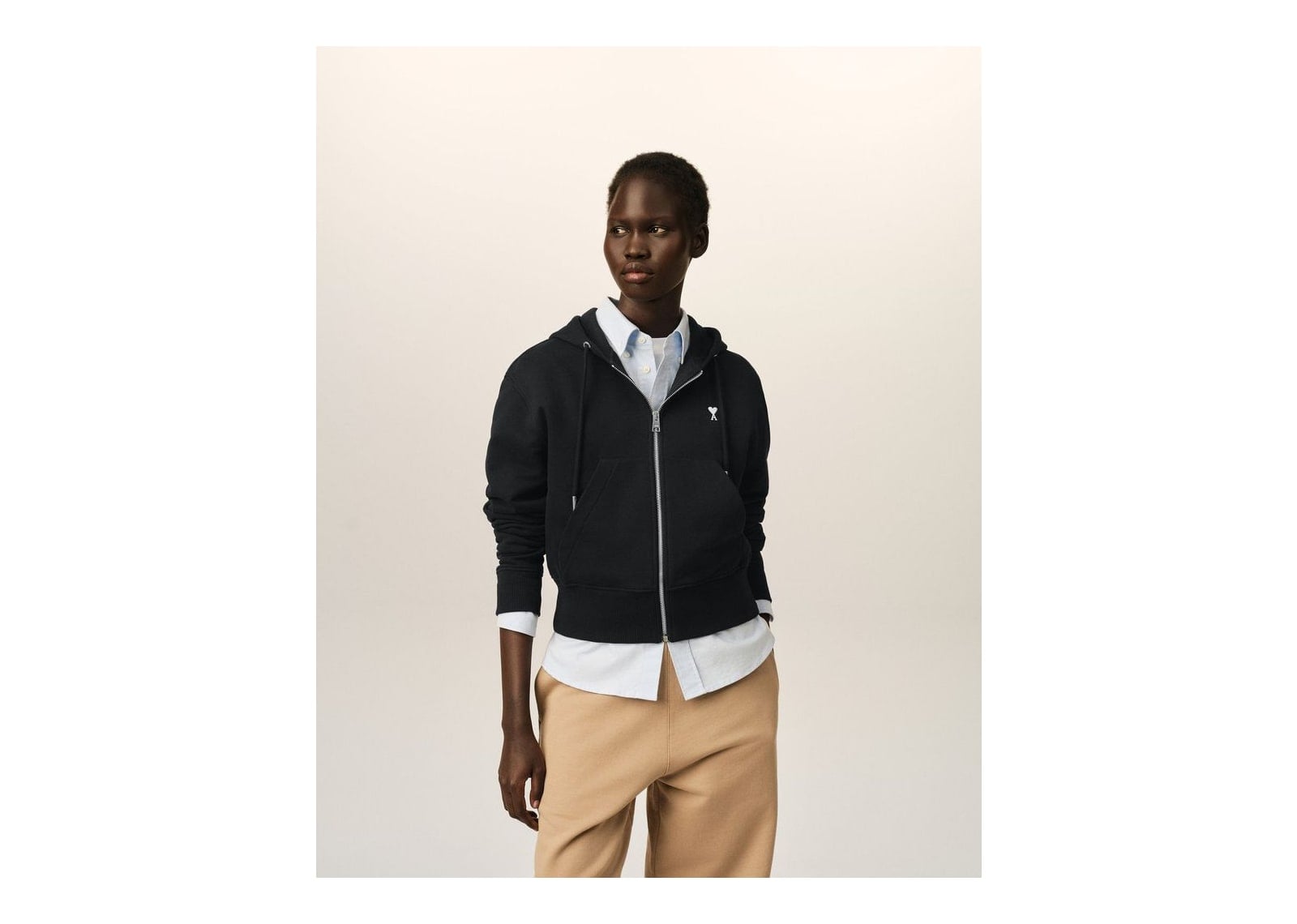 Ami Paris Ami De Coeur Zipped Cotton Hoodie Black/White Cream (W) - görsel 2