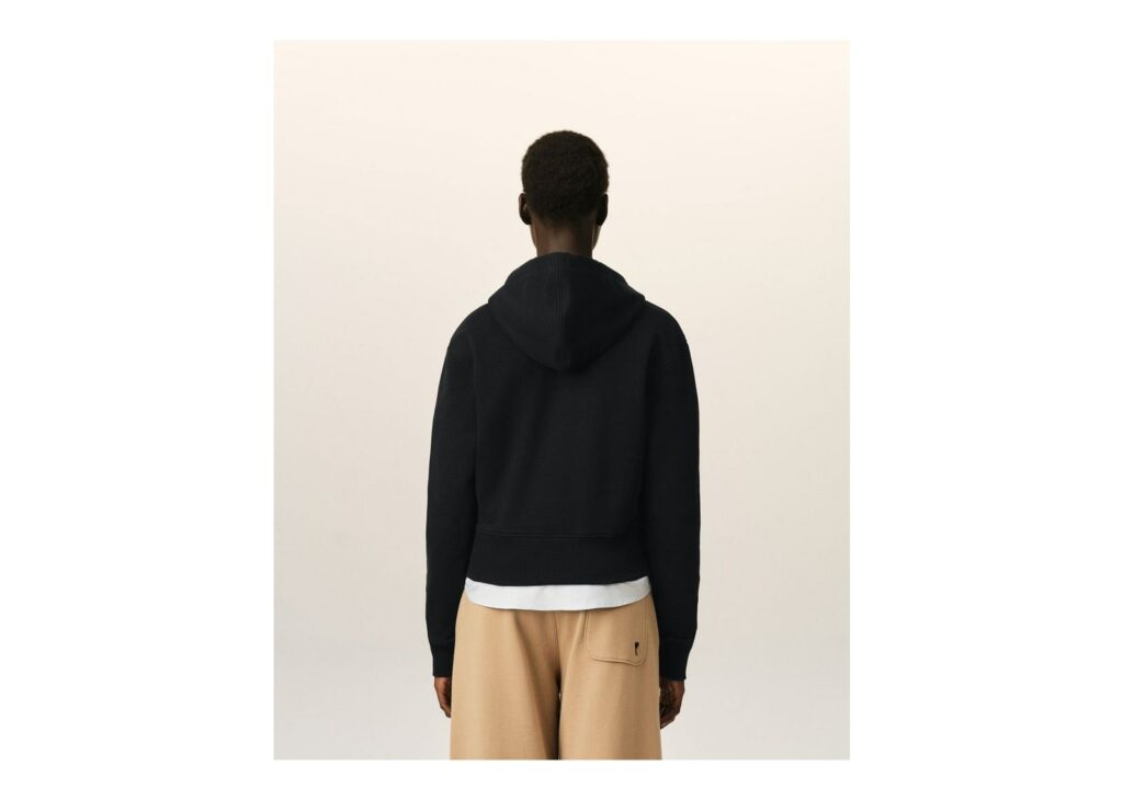 Ami Paris Ami De Coeur Zipped Cotton Hoodie Black/White Cream (W