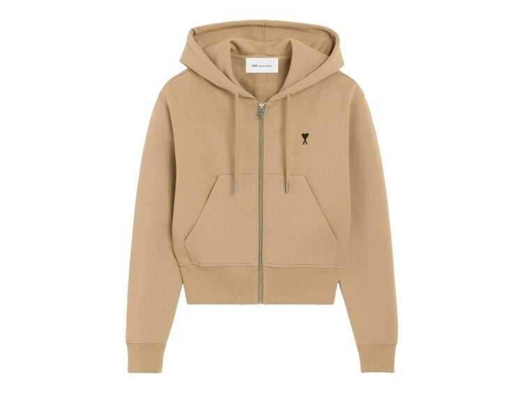 Ami Paris Ami De Coeur Zipped Cotton Hoodie Mastic Beige/Black (W)