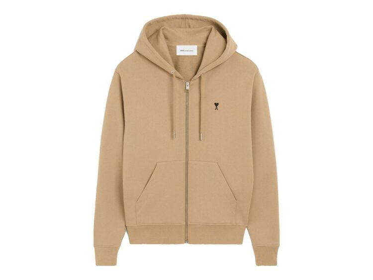 Ami Paris Ami De Coeur Zipped Cotton Hoodie Mastic Beige/Black