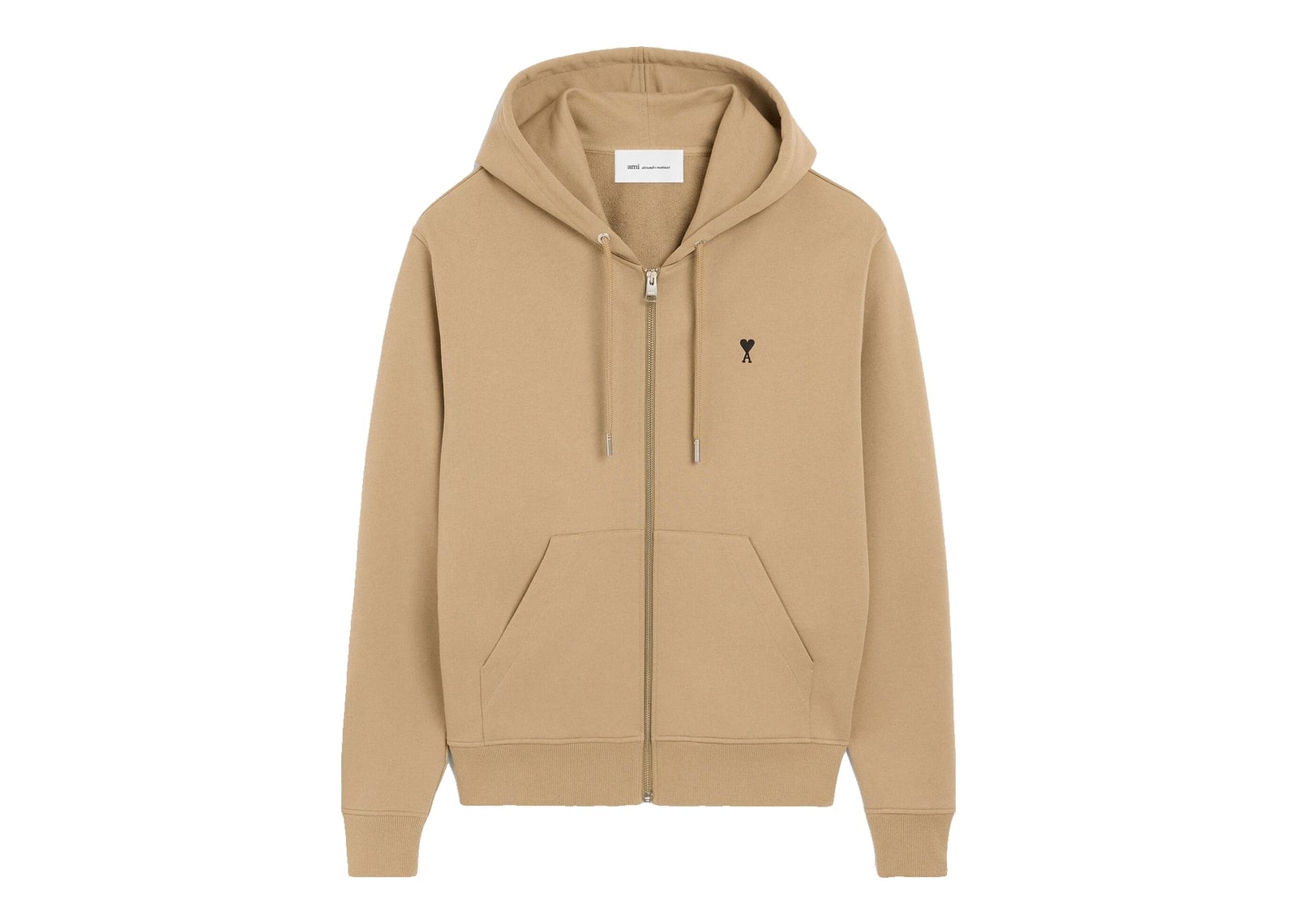 Ami Paris Ami De Coeur Zipped Cotton Hoodie Mastic Beige/Black