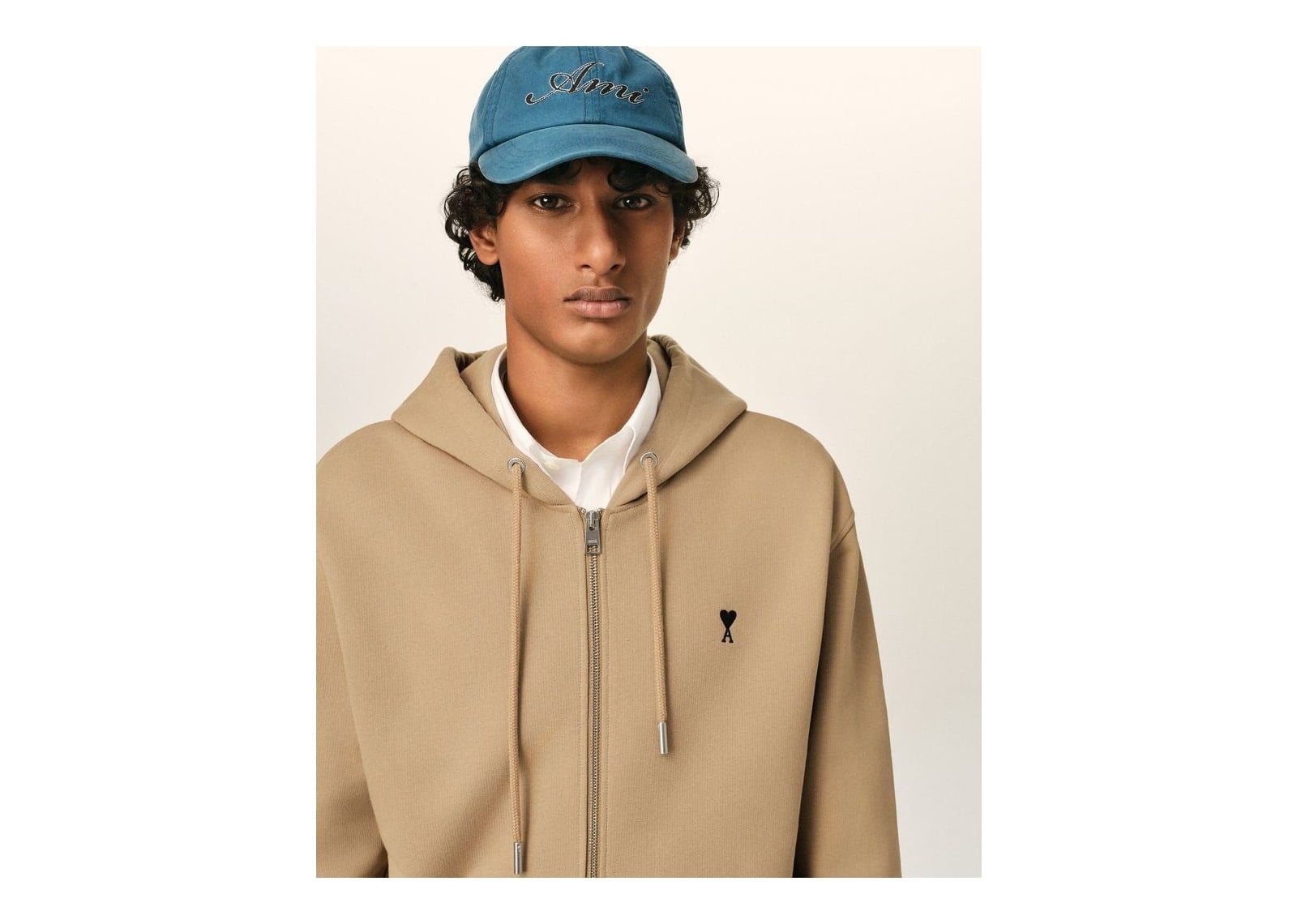 Ami Paris Ami De Coeur Zipped Cotton Hoodie Mastic Beige/Black - görsel 4