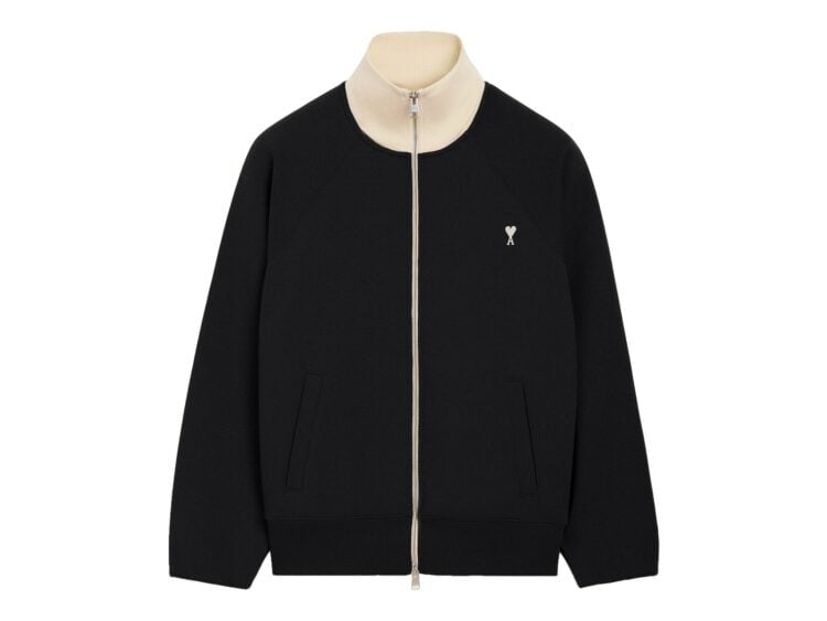 Ami Paris Ami De Coeur Zipped Cotton Sweatshirt Black/Ivory