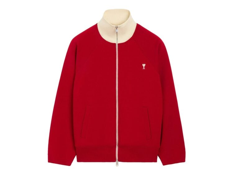 Ami Paris Ami De Coeur Zipped Cotton Sweatshirt Ruby Red/Ivory