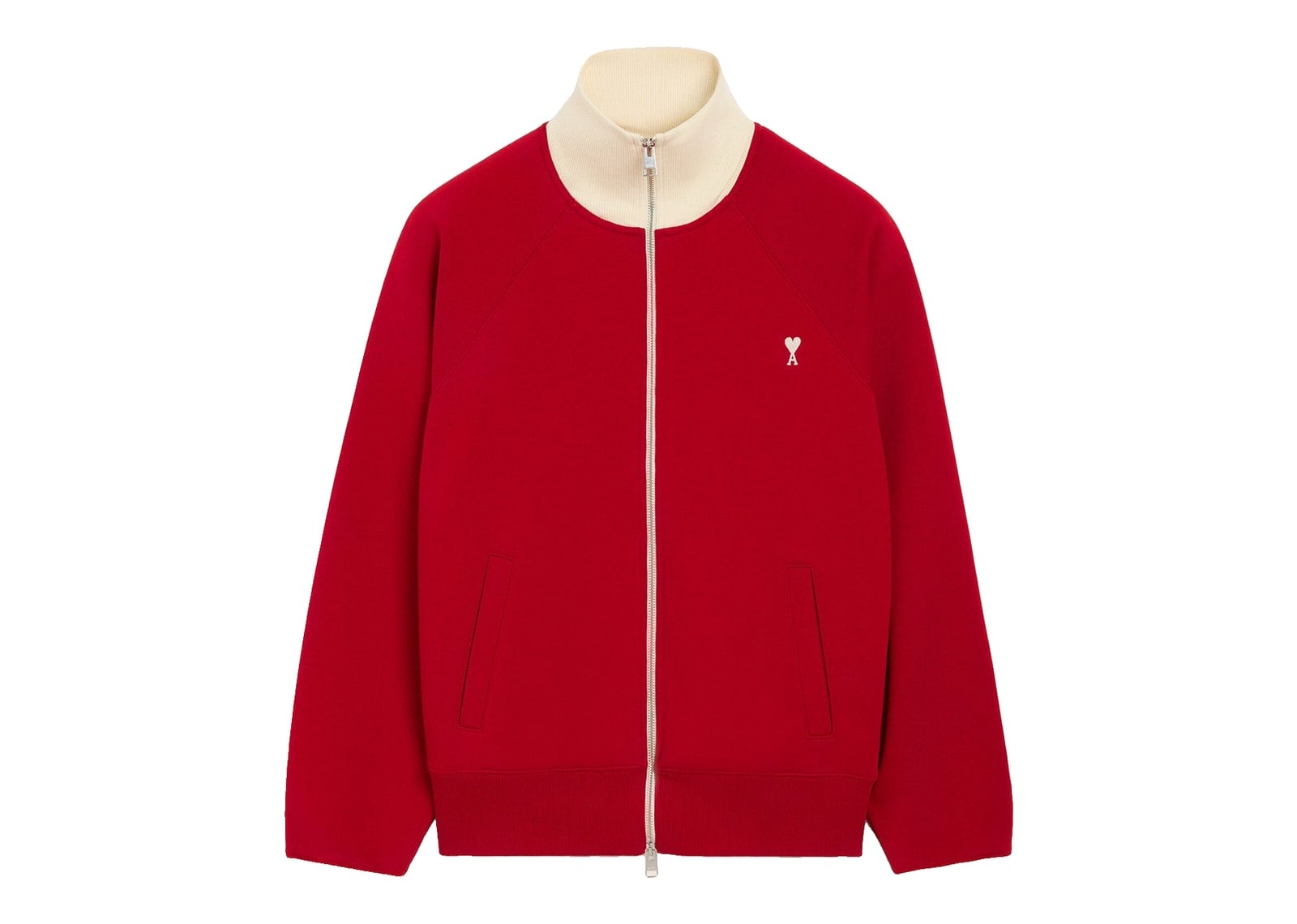Ami Paris Ami De Coeur Zipped Cotton Sweatshirt Ruby Red/Ivory