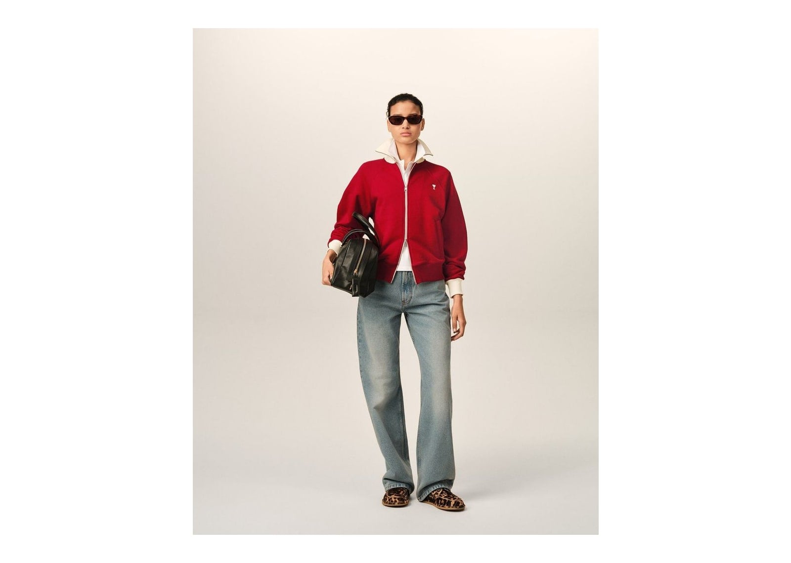 Ami Paris Ami De Coeur Zipped Cotton Sweatshirt Ruby Red/Ivory - görsel 10