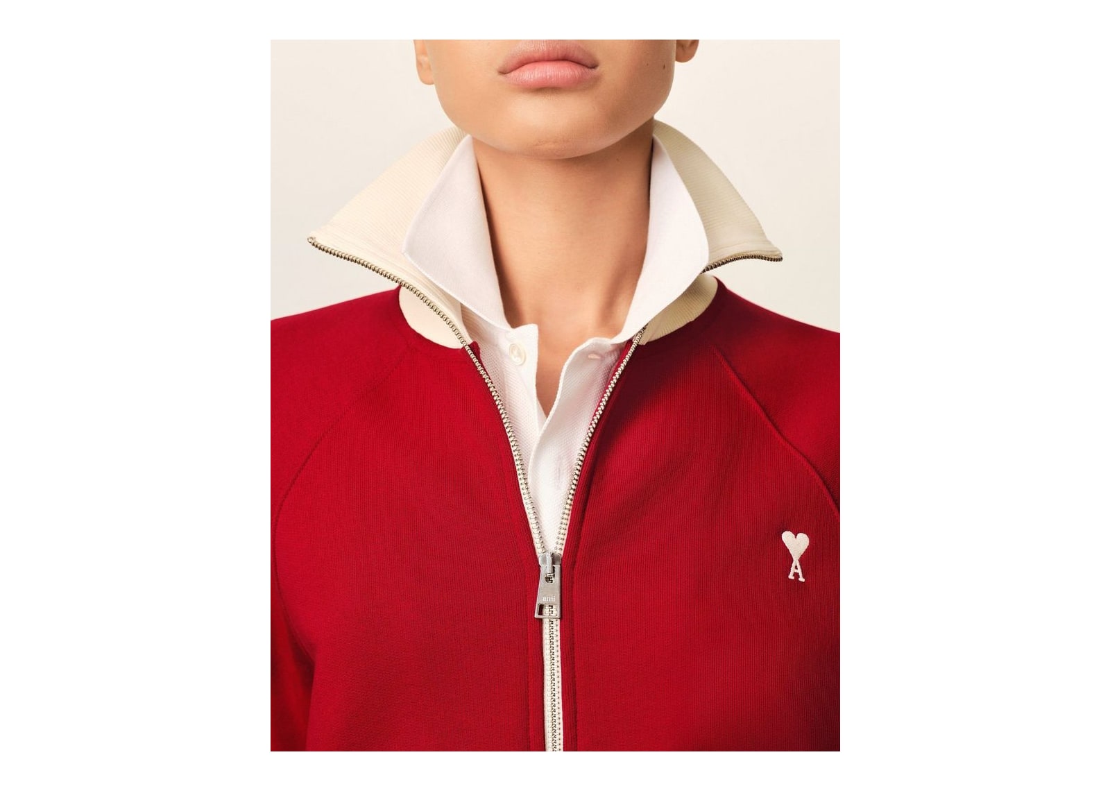 Ami Paris Ami De Coeur Zipped Cotton Sweatshirt Ruby Red/Ivory - görsel 11