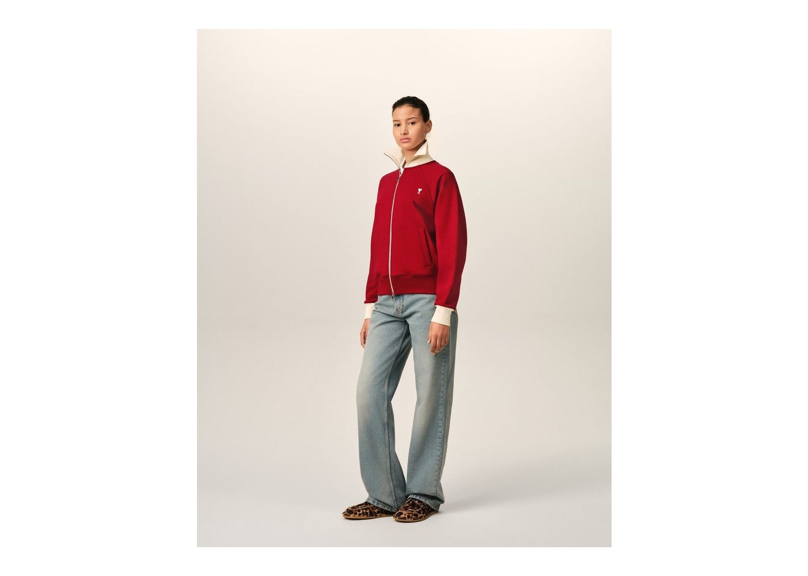 Ami Paris Ami De Coeur Zipped Cotton Sweatshirt Ruby Red/Ivory - görsel 13