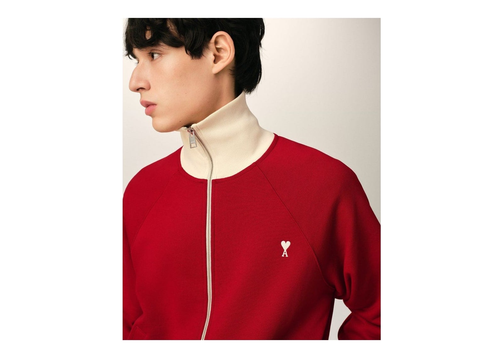 Ami Paris Ami De Coeur Zipped Cotton Sweatshirt Ruby Red/Ivory - görsel 4