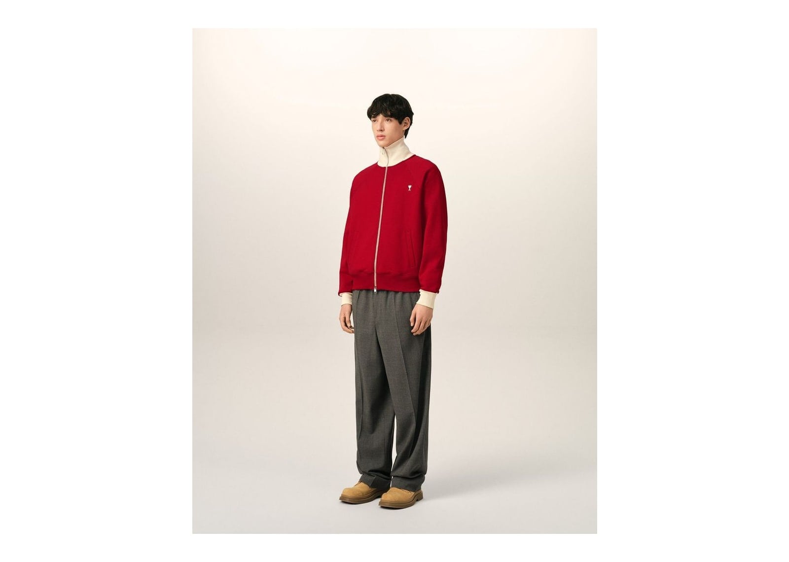 Ami Paris Ami De Coeur Zipped Cotton Sweatshirt Ruby Red/Ivory - görsel 6