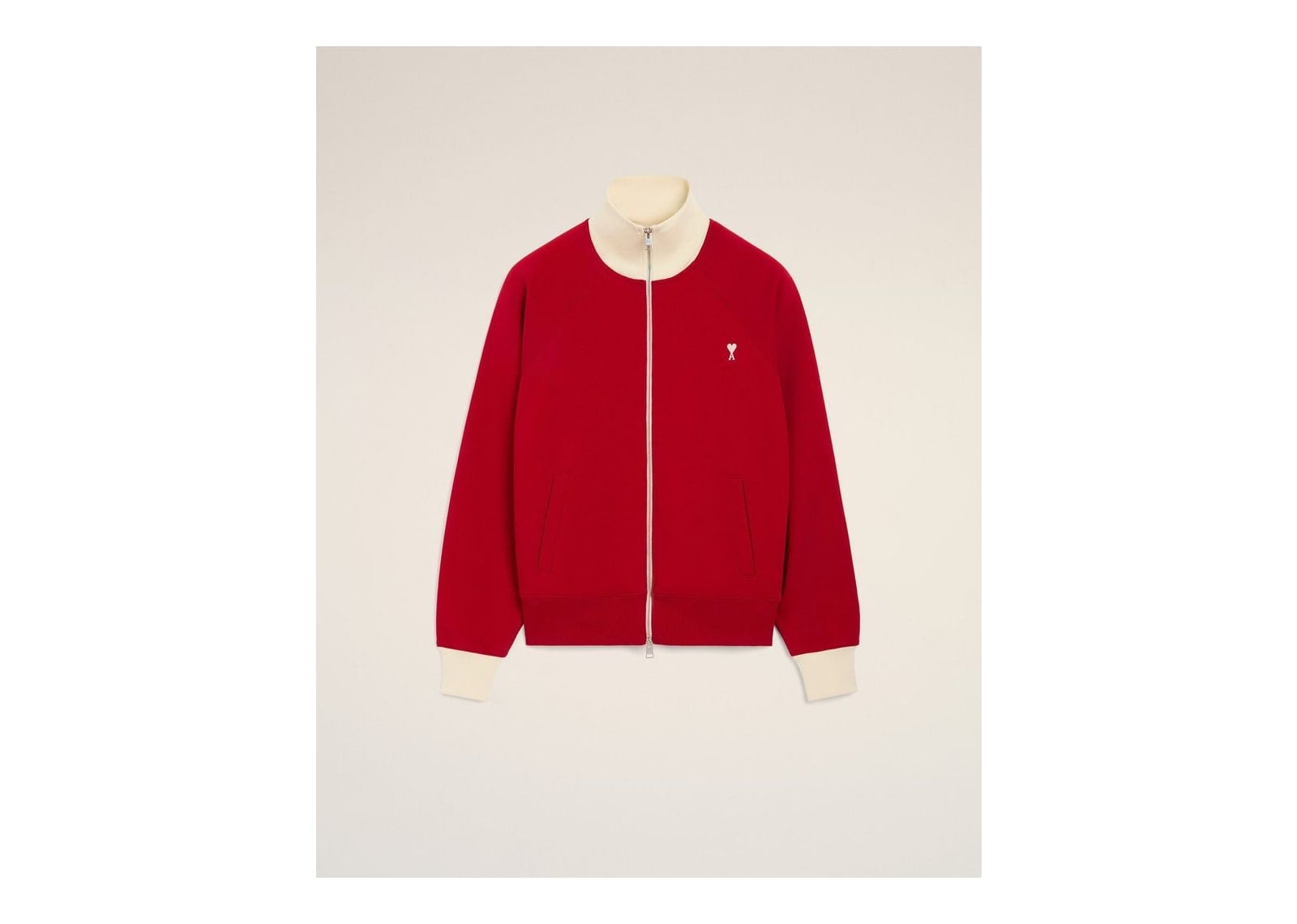 Ami Paris Ami De Coeur Zipped Cotton Sweatshirt Ruby Red/Ivory - görsel 8