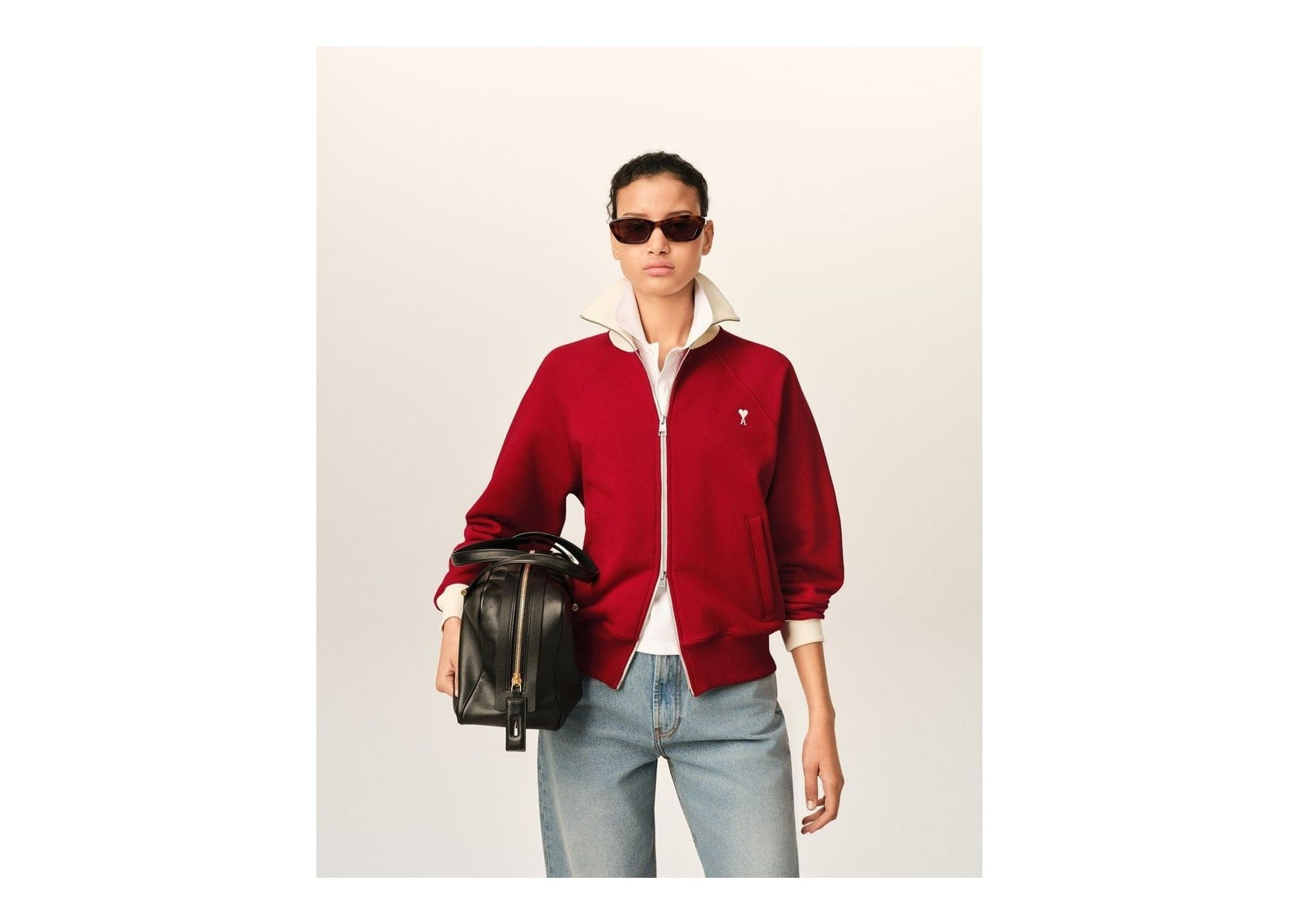 Ami Paris Ami De Coeur Zipped Cotton Sweatshirt Ruby Red/Ivory - görsel 9