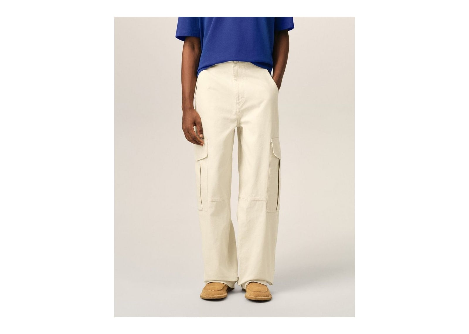 Ami Paris Baggy-Fit Cargo Cotton Trousers Ivory - görsel 3