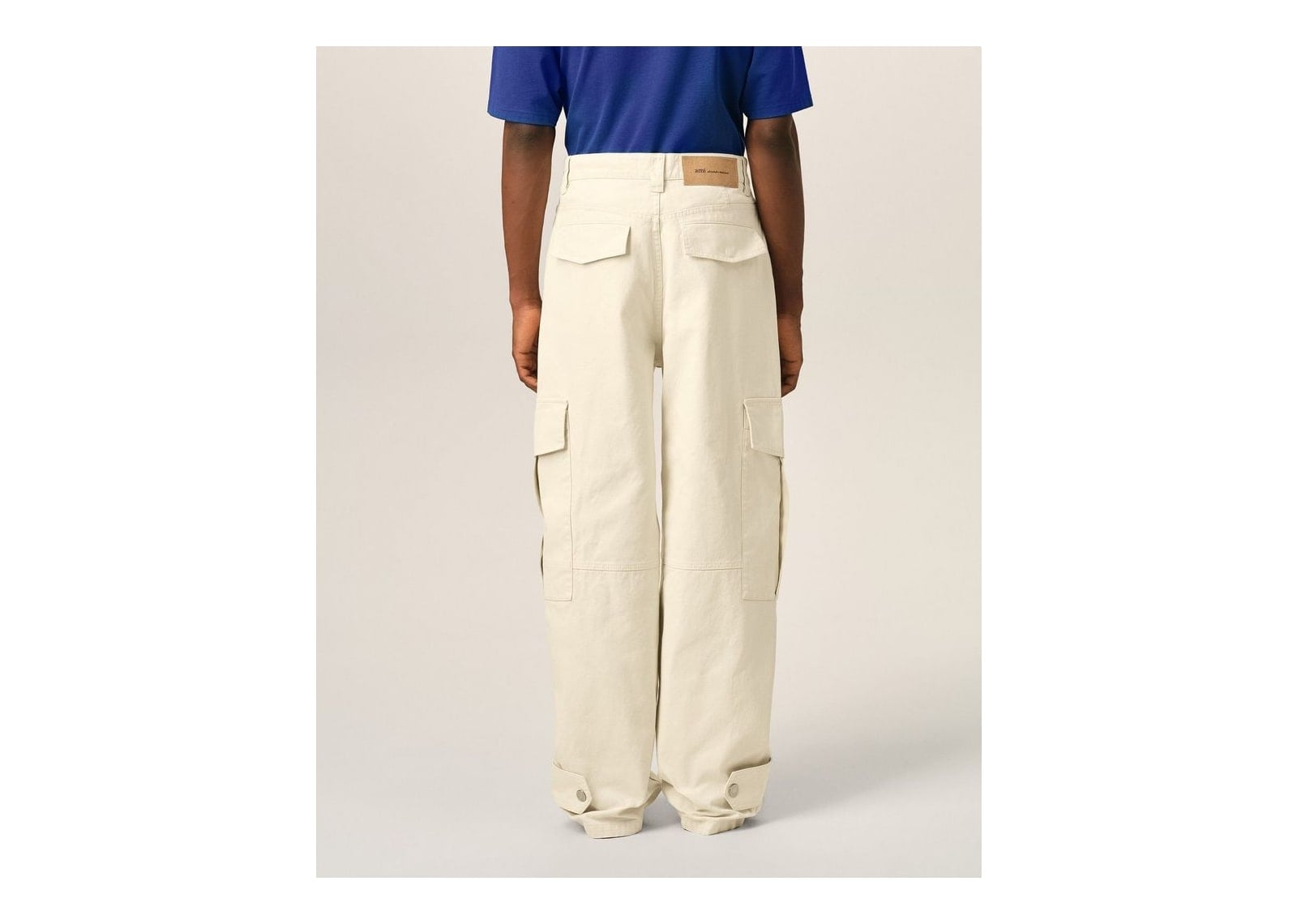 Ami Paris Baggy-Fit Cargo Cotton Trousers Ivory - görsel 4