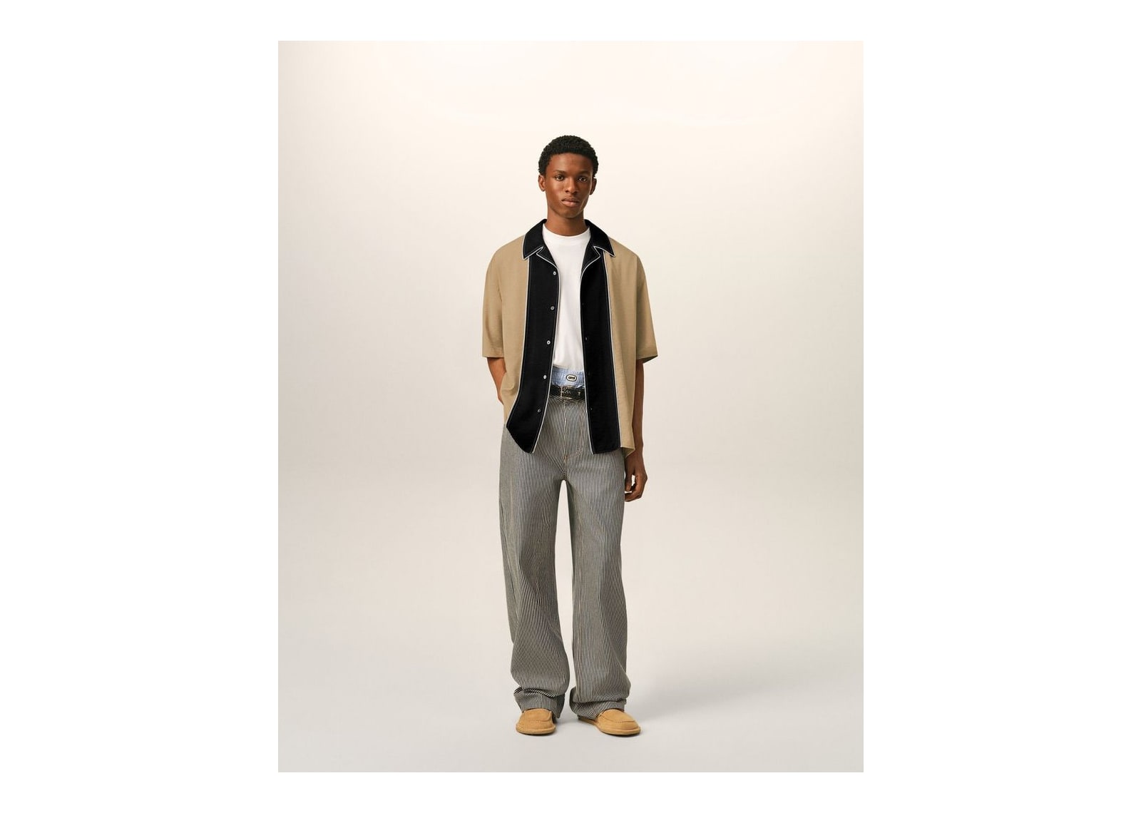 Ami Paris Boxy Bicolor Viscose Twill Short-Sleeve Shirt Mastic Beige - görsel 3