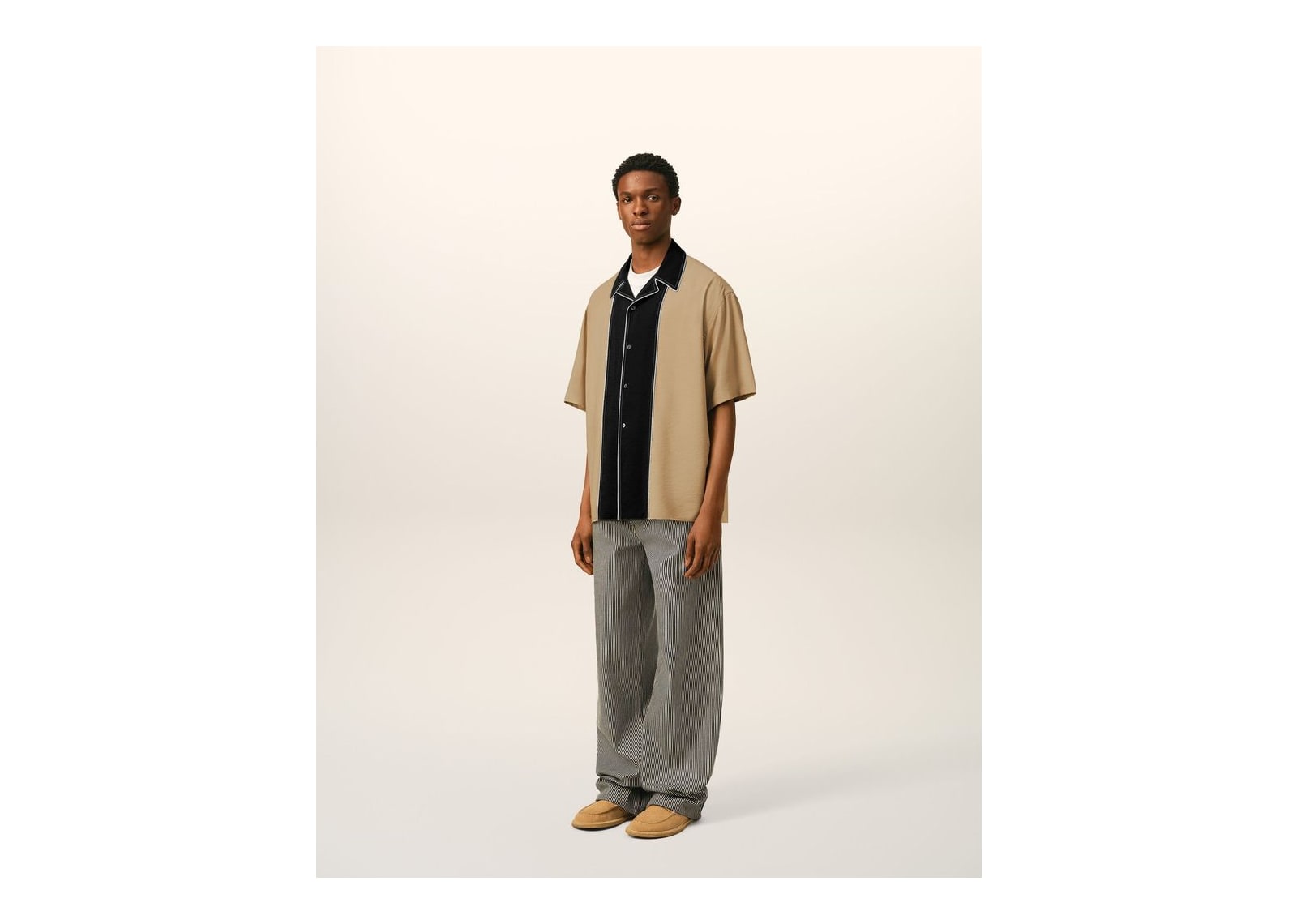 Ami Paris Boxy Bicolor Viscose Twill Short-Sleeve Shirt Mastic Beige - görsel 6
