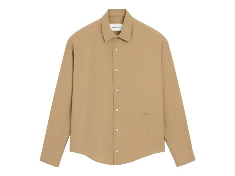 Ami Paris Boxy Viscose Twill Shirt Mastic Beige