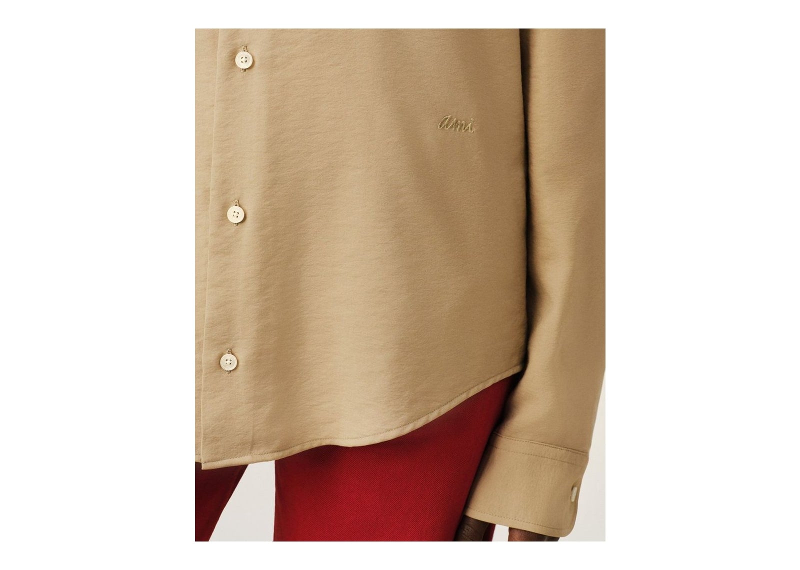 Ami Paris Boxy Viscose Twill Shirt Mastic Beige - görsel 10