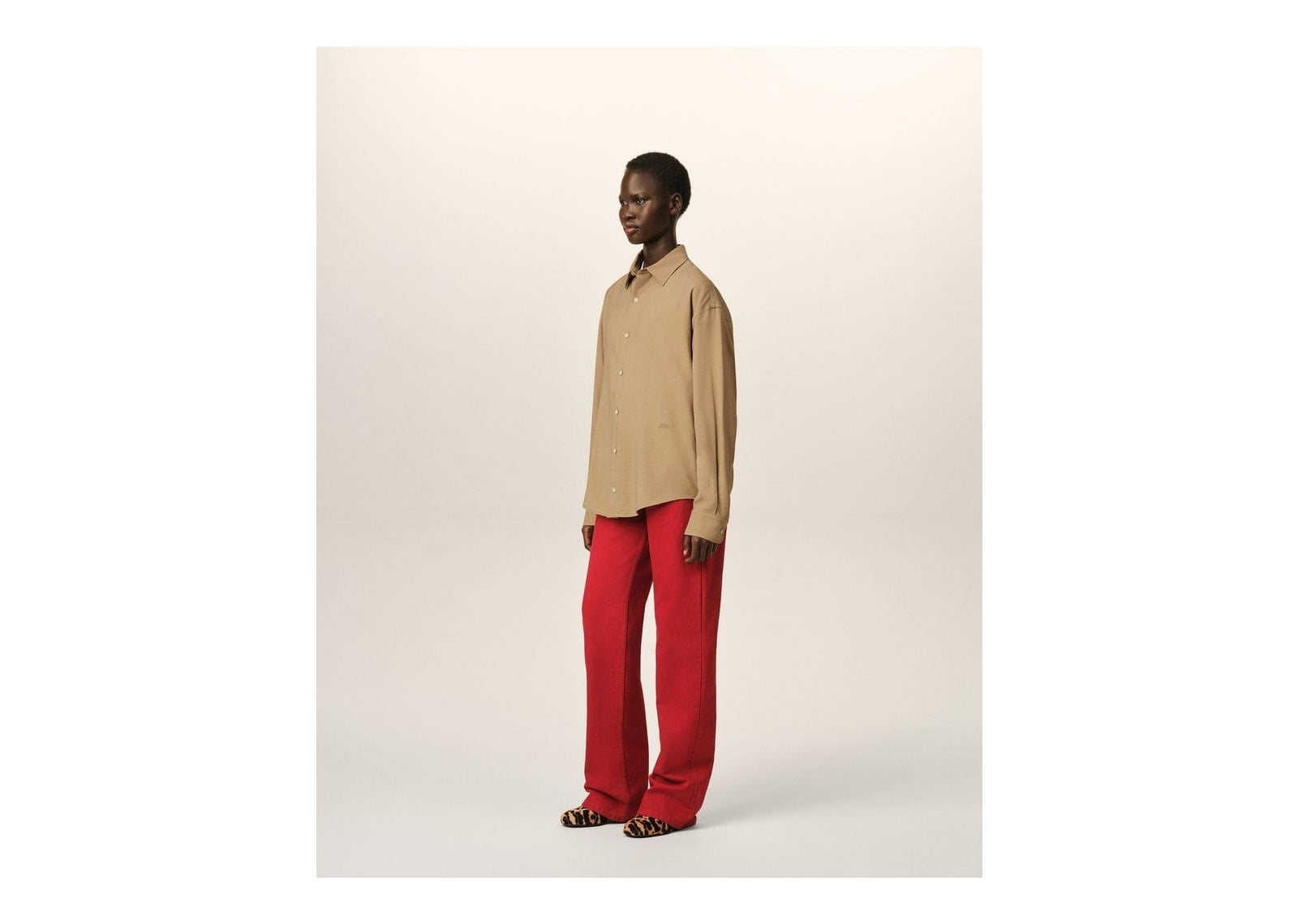 Ami Paris Boxy Viscose Twill Shirt Mastic Beige - görsel 12