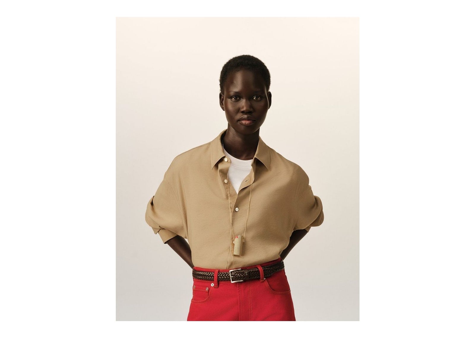 Ami Paris Boxy Viscose Twill Shirt Mastic Beige - görsel 8