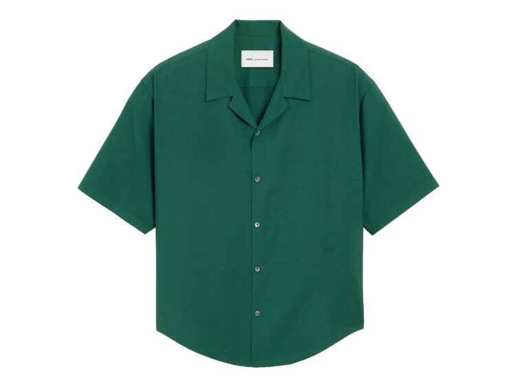 Ami Paris Boxy Viscose Twill Short-Sleeve Shirt Bottle Green