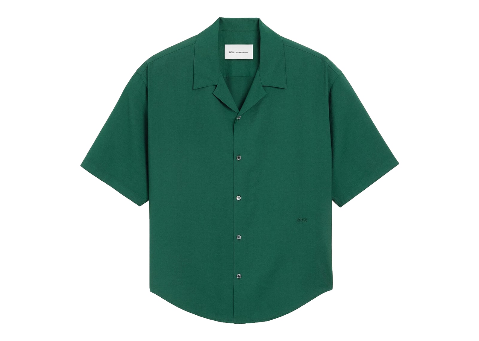Ami Paris Boxy Viscose Twill Short-Sleeve Shirt Bottle Green