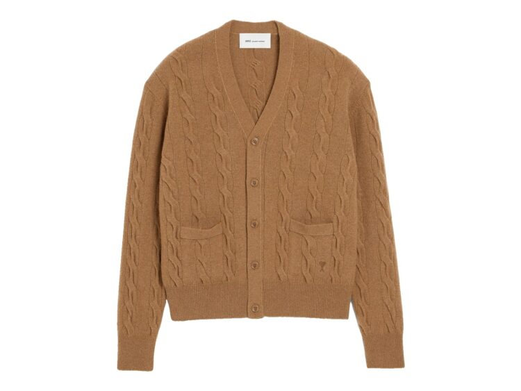 Ami Paris Cable Wool Cardigan Camel