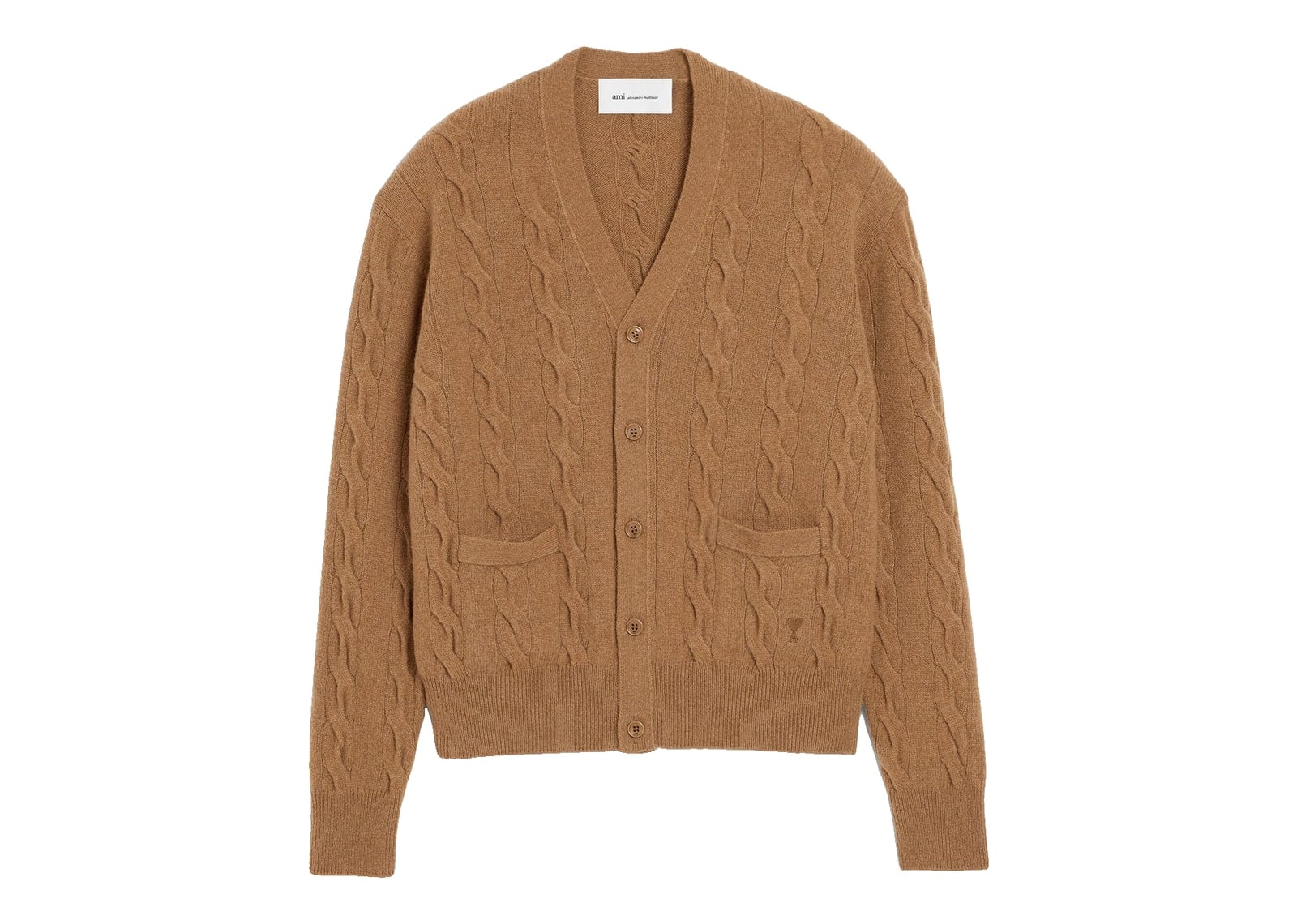 Ami Paris Cable Wool Cardigan Camel