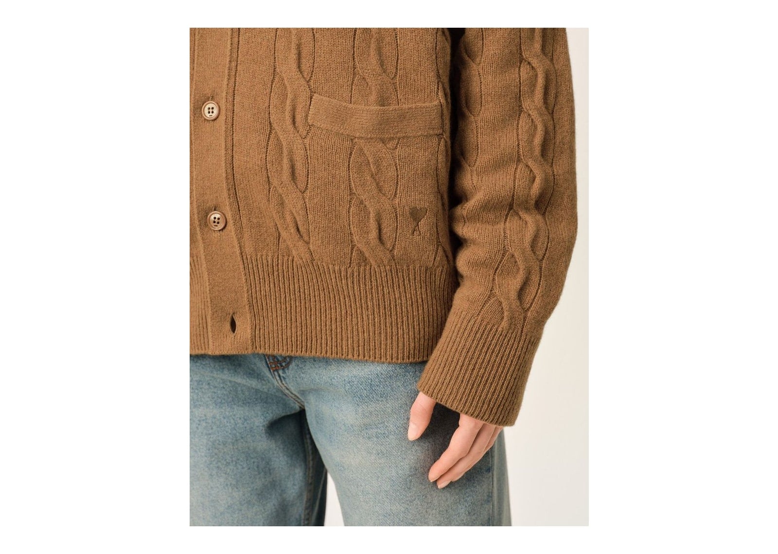 Ami Paris Cable Wool Cardigan Camel - görsel 10