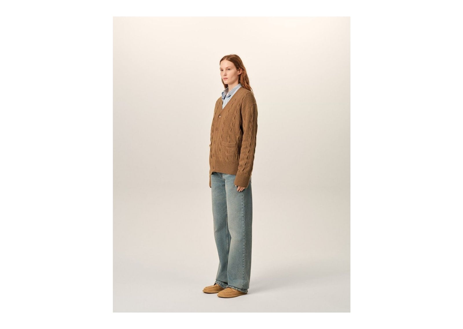 Ami Paris Cable Wool Cardigan Camel - görsel 12