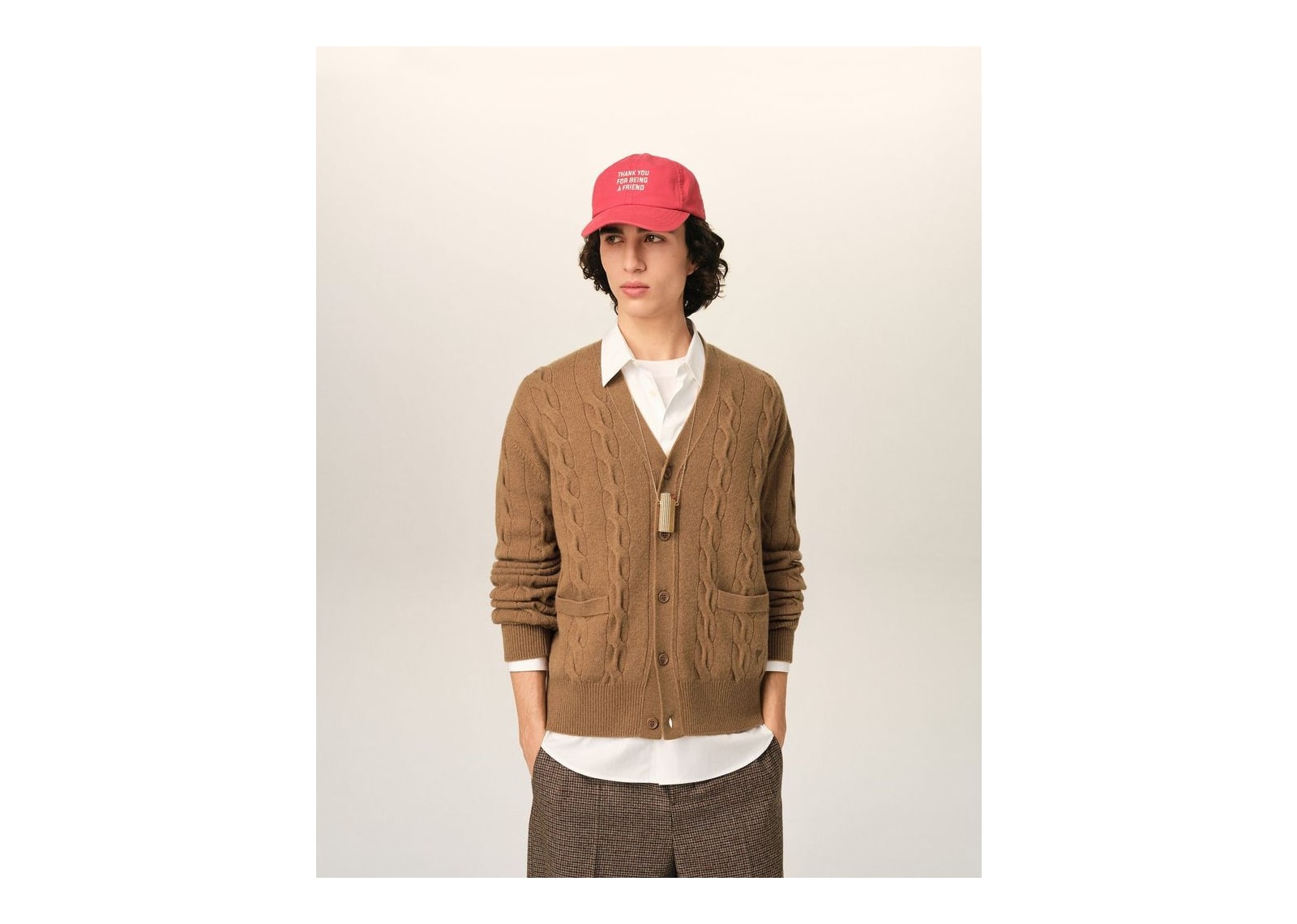 Ami Paris Cable Wool Cardigan Camel - görsel 2