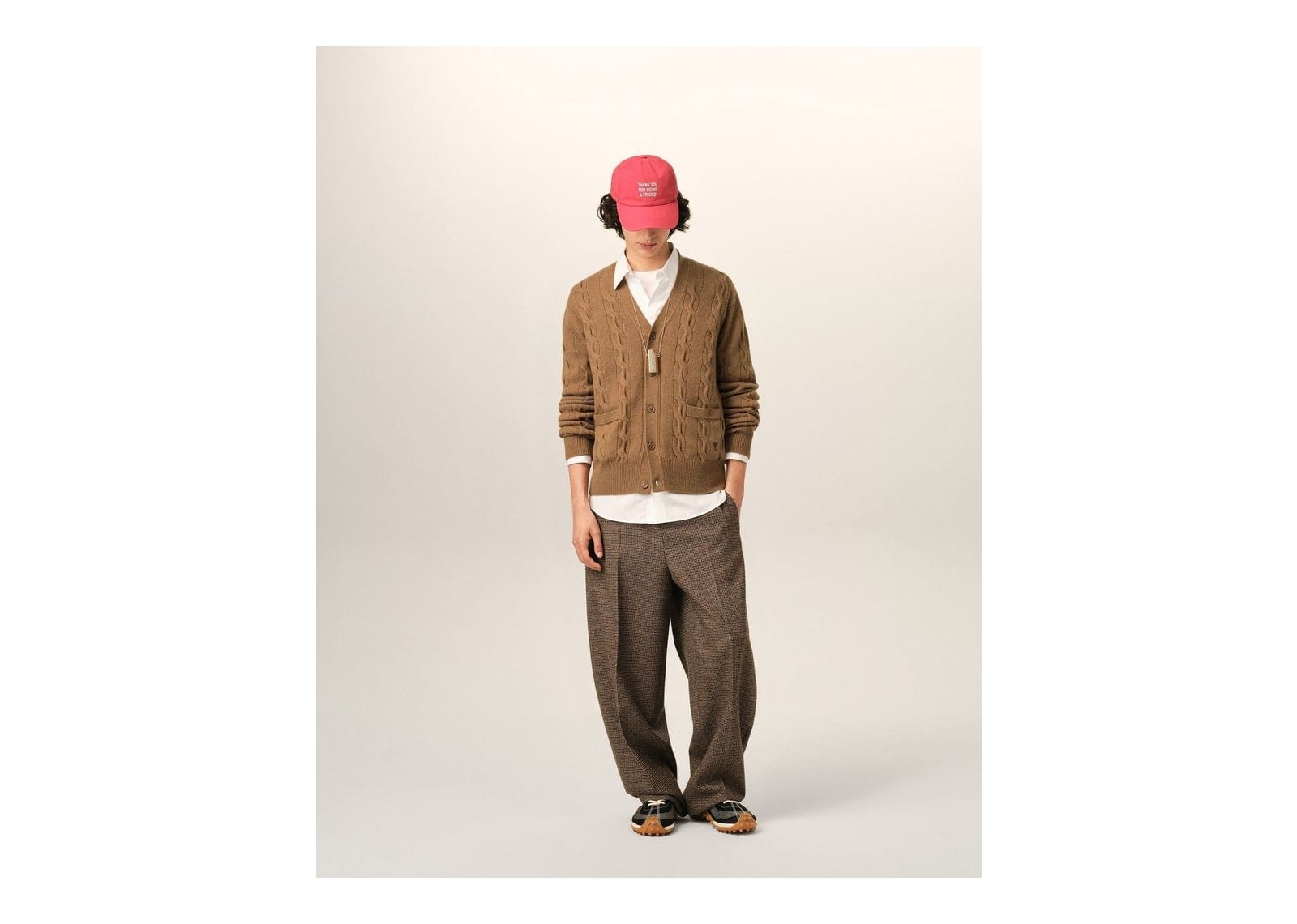 Ami Paris Cable Wool Cardigan Camel - görsel 3