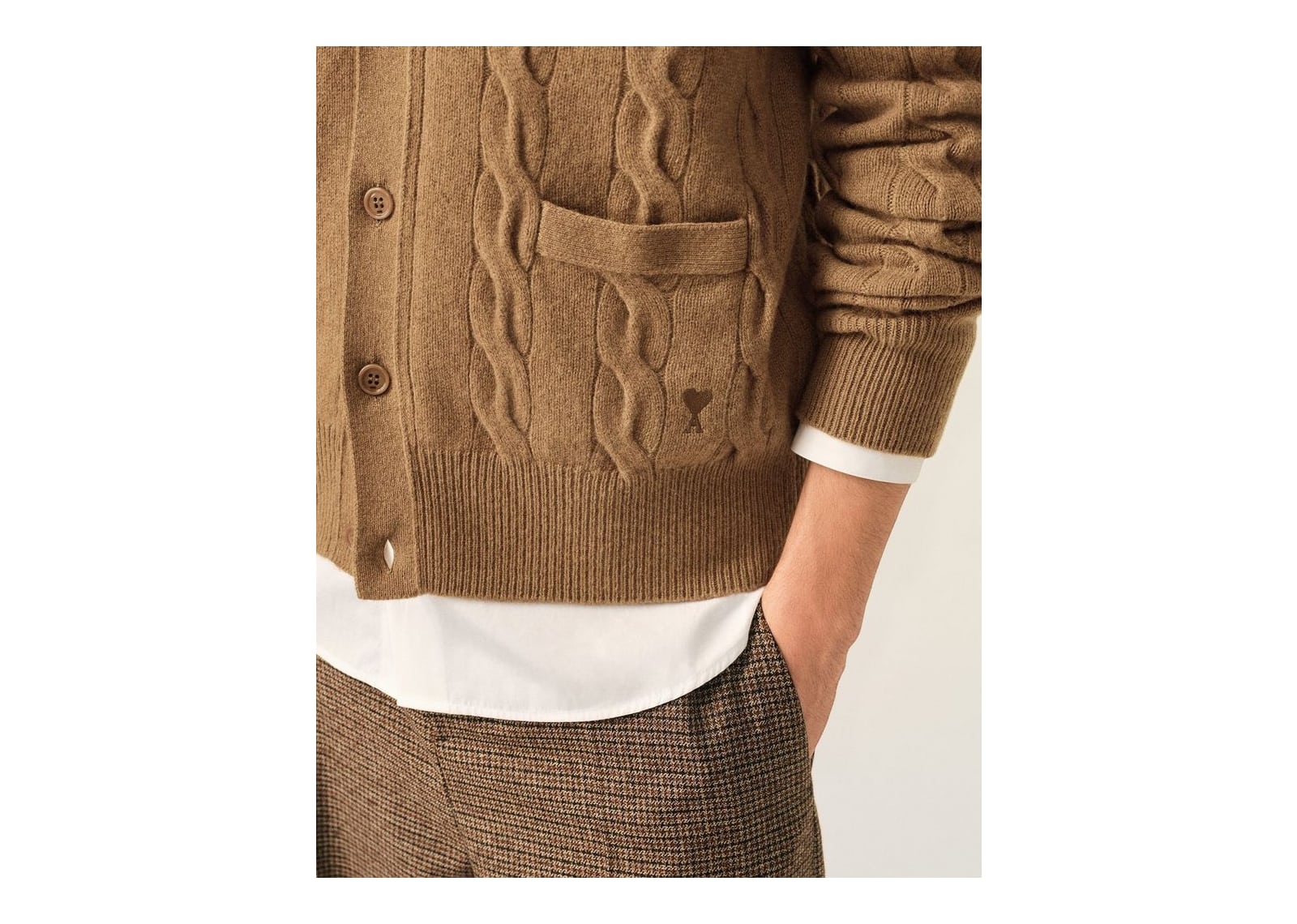 Ami Paris Cable Wool Cardigan Camel - görsel 4