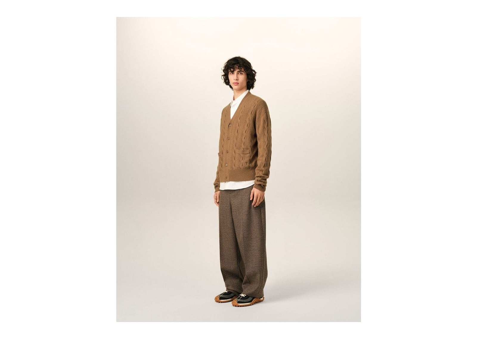 Ami Paris Cable Wool Cardigan Camel - görsel 6