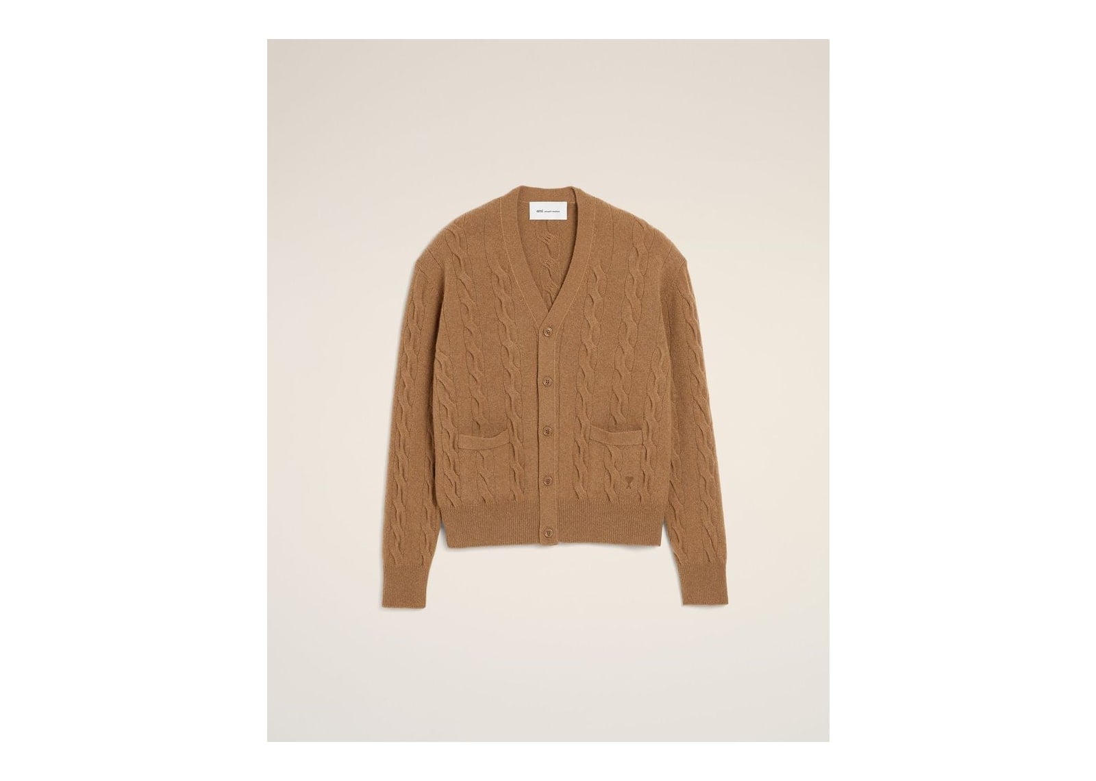 Ami Paris Cable Wool Cardigan Camel - görsel 7
