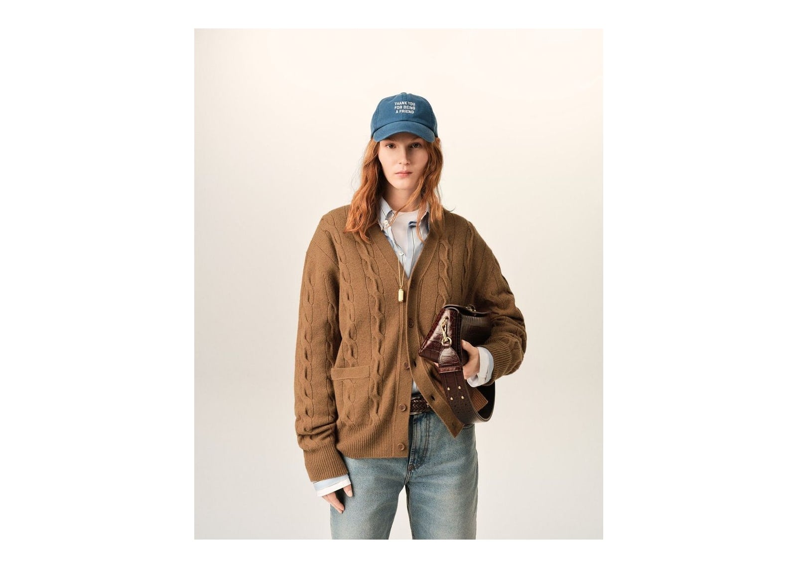 Ami Paris Cable Wool Cardigan Camel - görsel 8