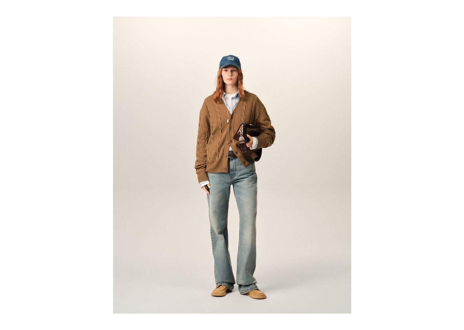 Ami Paris Cable Wool Cardigan Camel - görsel 9
