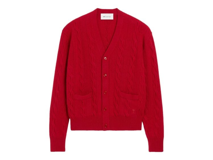 Ami Paris Cable Wool Cardigan Ruby Red